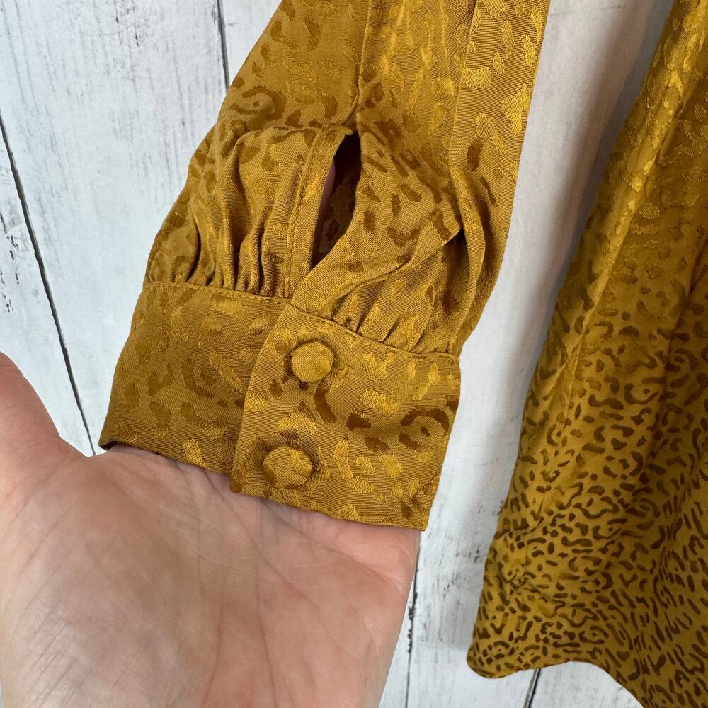 Anthropologie Yellow Gold Metallic Leopard Long Sleeve Mini Dress Size Small - Picture 3 of 15